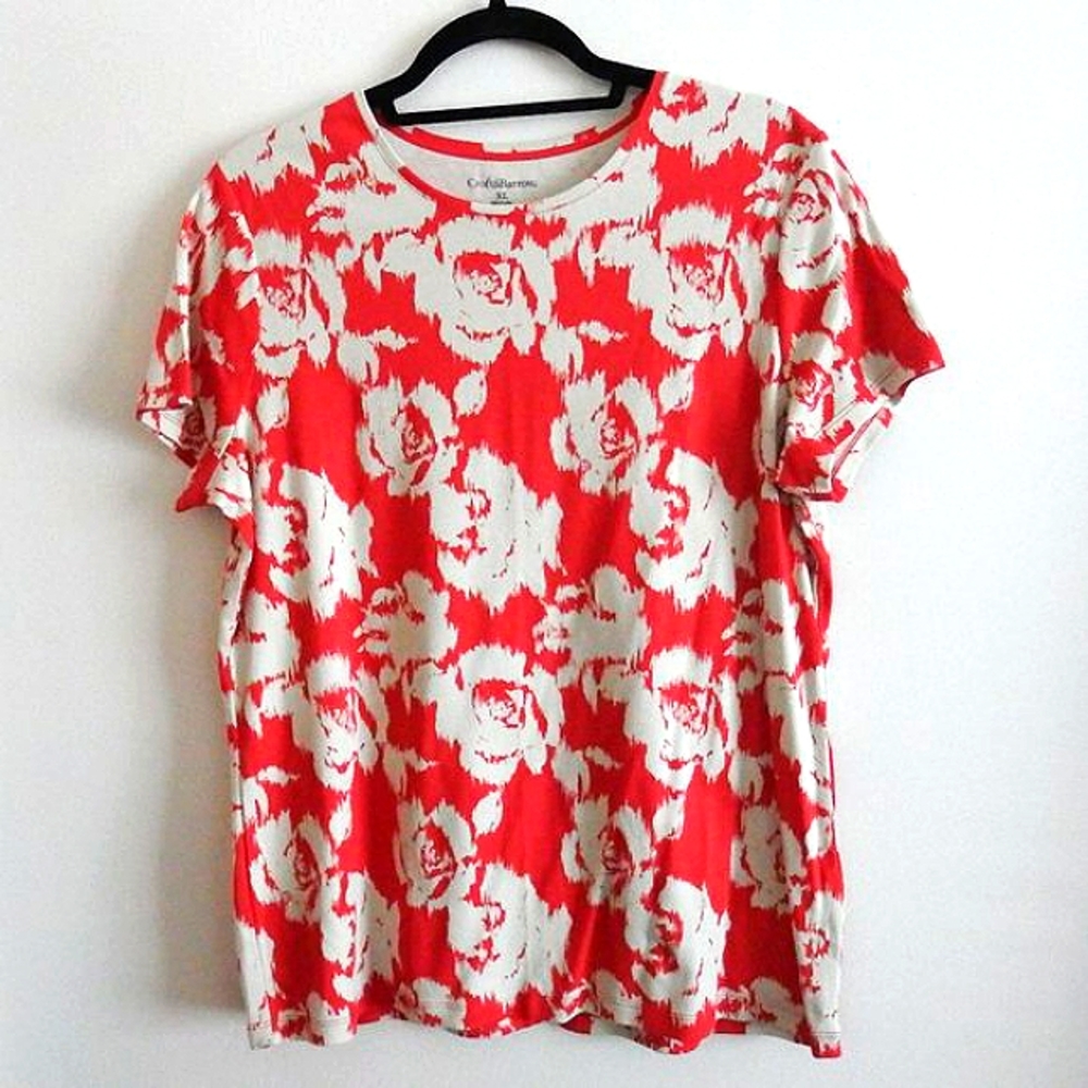 Croft&Barrow Red Cream Floral Short Sleeve Top XL
